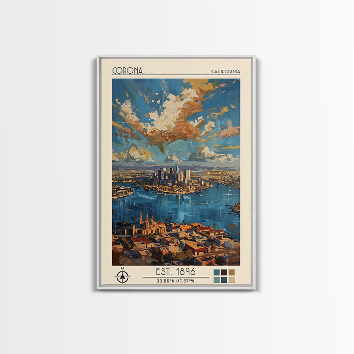 Corona Travel Poster, Framed Canvas Print, Travel Prints, Landscape Art, Fine Art Print, Art Print, Mid Century Wall Art, Poster Art