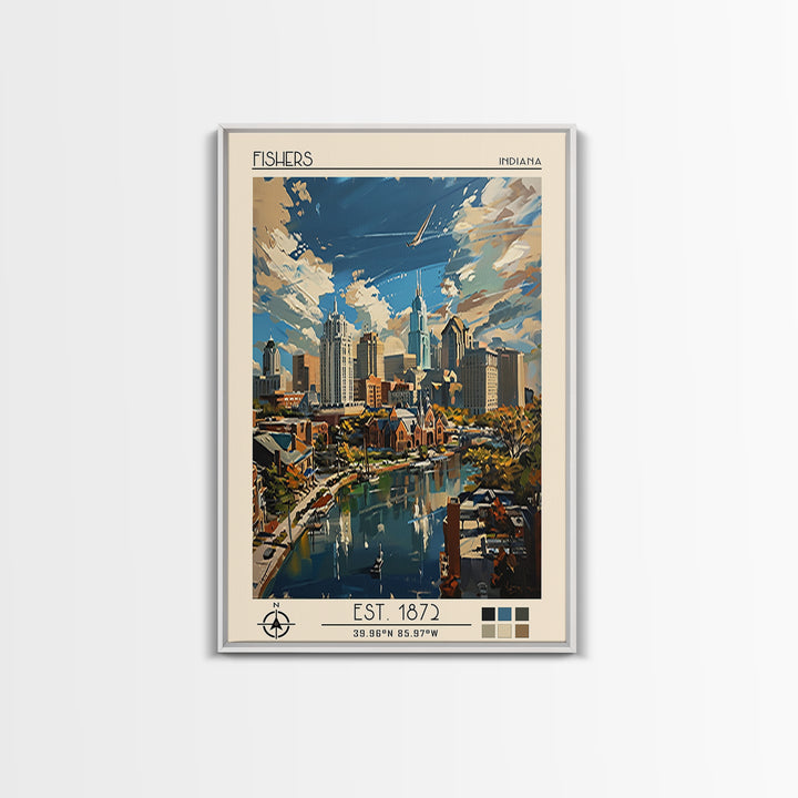 Fishers Travel Poster, Canvas Print, City Travel Poster, Travel Wall Art, Watercolor Cityscape, Gallery Wall Set, Retro Travel Print