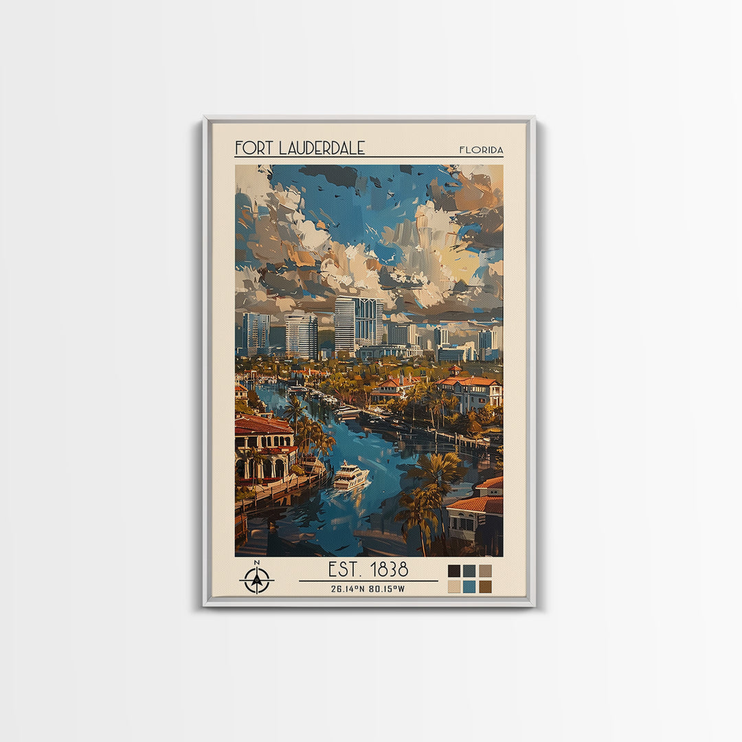 Fort Lauderdale Travel Poster, Canvas Print, City Art Print, Travel Wall Art, Living Room Wall Art, Minimalist Poster, Landscape Art