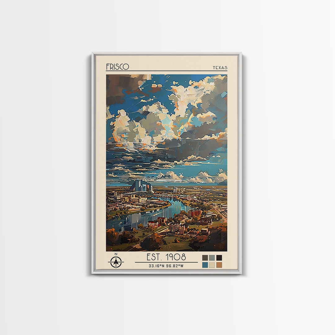 Frisco Travel Poster, Framed Canvas Print, City Travel Poster, Vintage City Poster, Landscape Art, Vintage Travel Art, City Wall Art