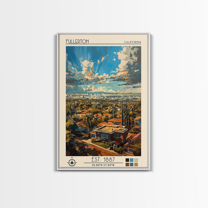 Fullerton Travel Poster, Framed Canvas Print, City Travel Poster, Travel Wall Art, Home Office Decor, Travel Prints, Wanderlust Gift