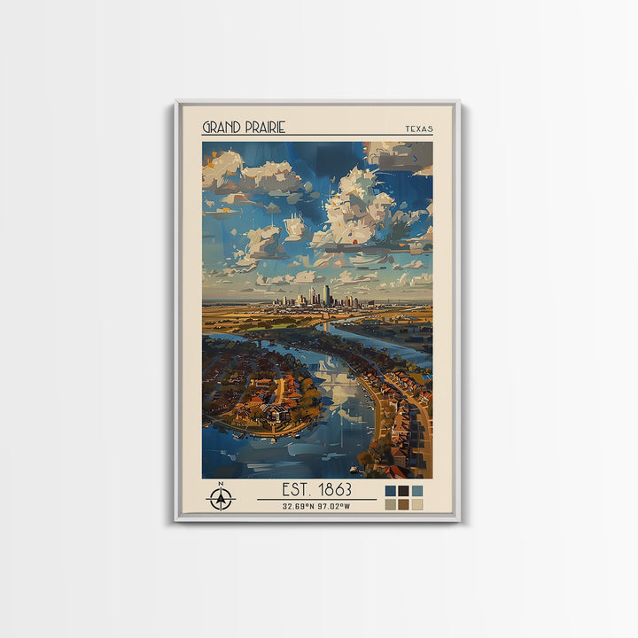 Grand Prairie Travel Poster, Framed Canvas Print, Travel Wall Art, City Wall Art, Retro Travel Print, Travel Prints, Vintage Posters