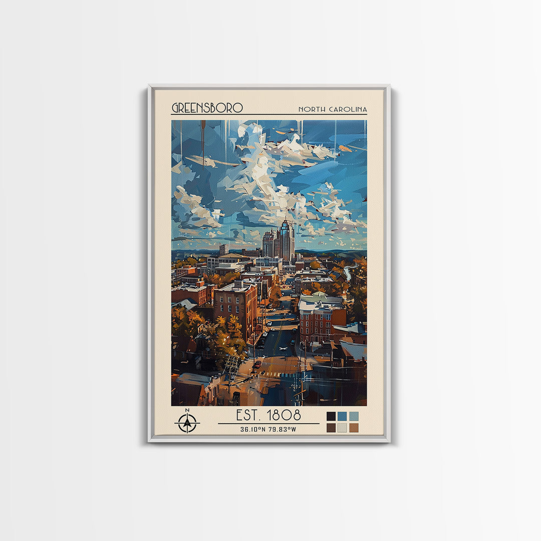 Greensboro Travel Poster, Canvas Print, Travel Prints, Landscape Art, Retro Wall Art, Travel Posters, Travel Art Print, Poster Print