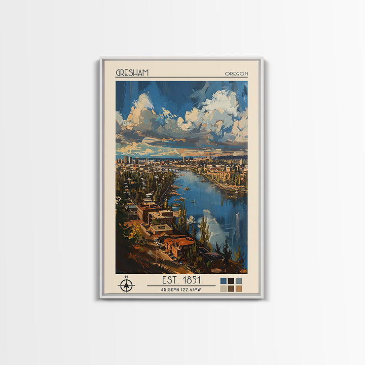 Gresham Travel Poster, Framed Canvas Print, Retro Wall Art, Travel Print, Travel Wall Decor, Retro Travel Poster, City Travel Poster