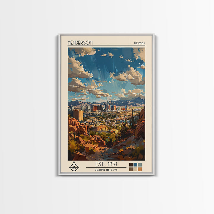 Henderson Travel Poster, Framed Canvas Print, City Art Print, Travel Wall Art, City Illustration, City Travel Poster, Vintage Poster