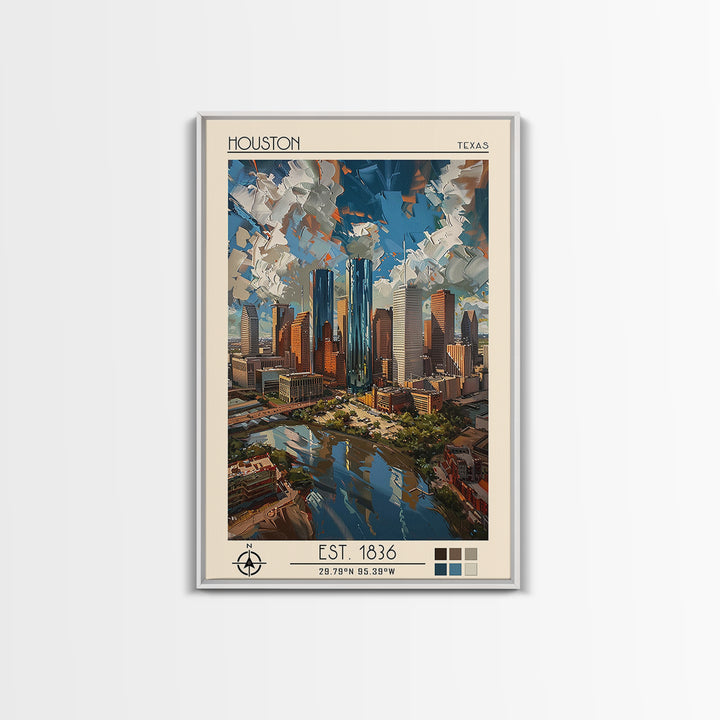 Houston Travel Poster, Framed Canvas Print, Poster Print, Travel Wall Art, Art Print, Travel Decor, Poster Art, Living Room Wall Art