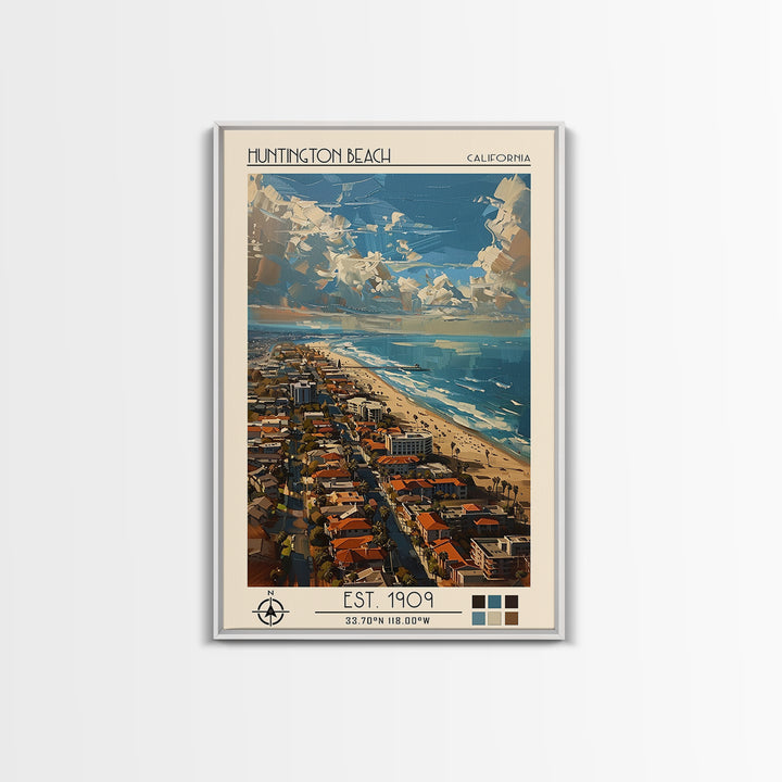 Huntington Beach Travel Poster, Canvas Print, City Art Print, Travel Wall Art, Vintage Poster, Vintage City Poster, Travel Art Print