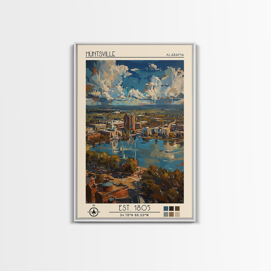 Huntsville Travel Poster, Framed Canvas Print, City Art Print, Travel Wall Art, Vintage Travel Art, Travel Prints, City Illustration