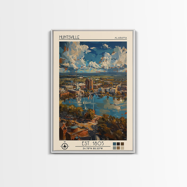 Huntsville Travel Poster, Framed Canvas Print, City Art Print, Travel Wall Art, Vintage Travel Art, Travel Prints, City Illustration