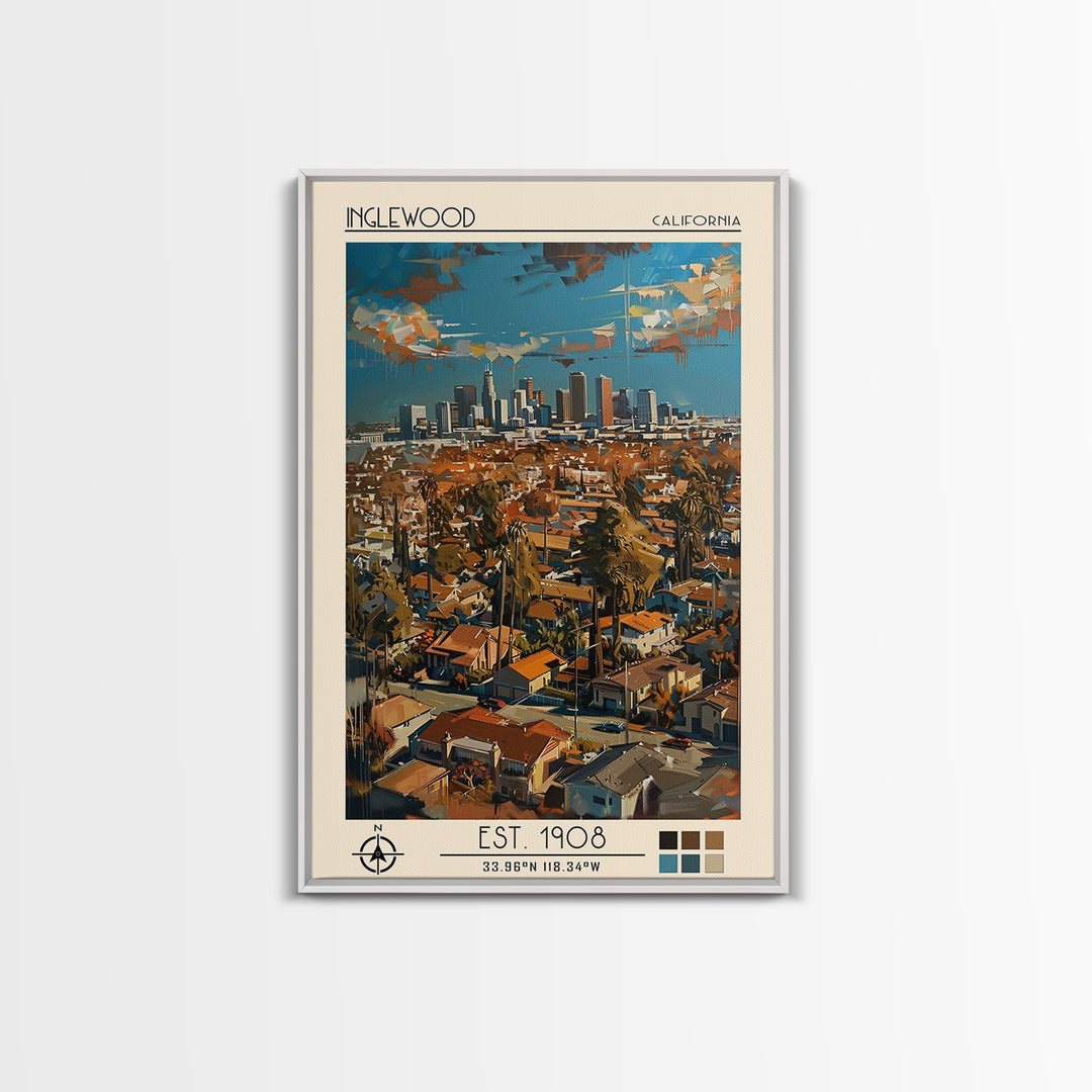 Inglewood Travel Poster, Framed Canvas Print, Poster Print, Travel Wall Art, Modern Wall Decor, Retro Travel Print, Travel Art Print