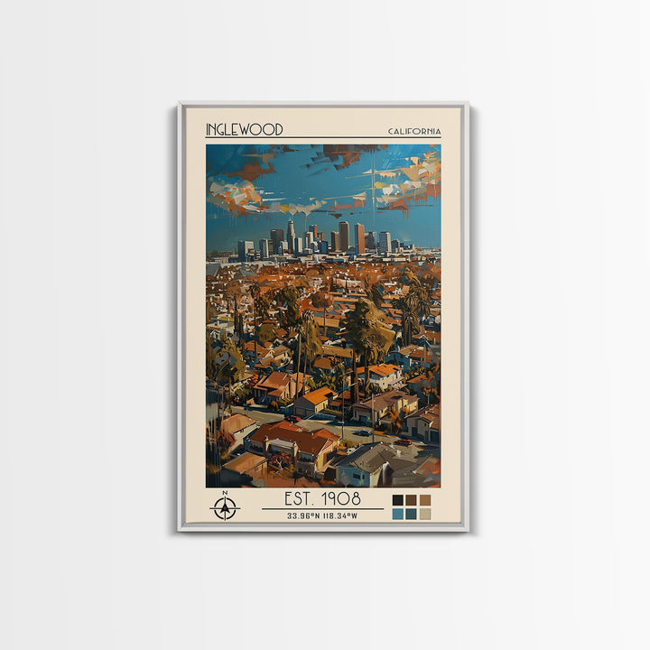 Inglewood Travel Poster, Framed Canvas Print, Poster Print, Travel Wall Art, Modern Wall Decor, Retro Travel Print, Travel Art Print