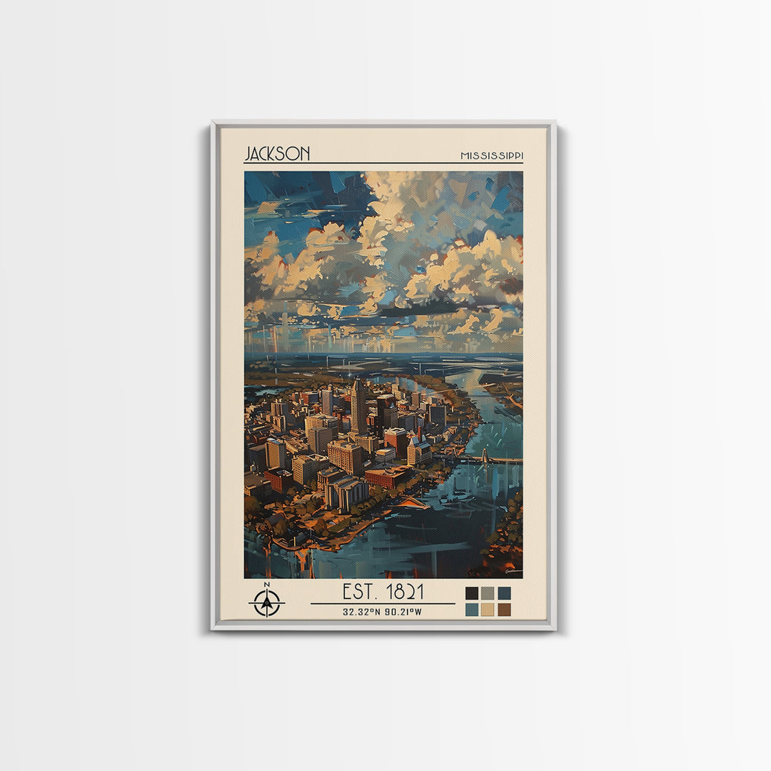 Jackson Travel Poster, Framed Canvas Print, City Travel Poster, Travel Wall Art, Retro Travel Print, Colorful Wall Art, Travel Print