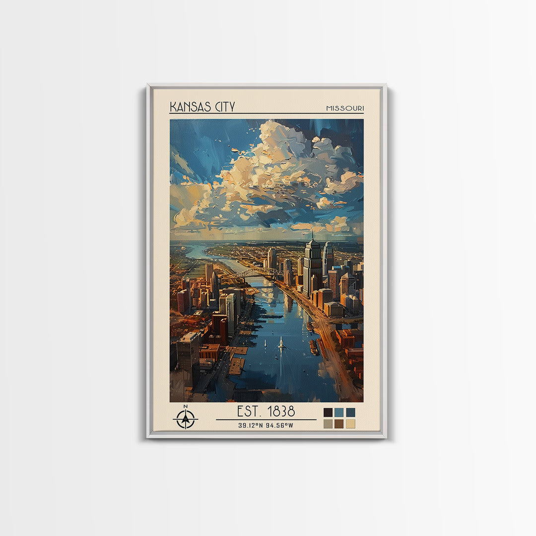 Kansas City Travel Poster, Framed Canvas Print, Poster Print, Travel Wall Art, Travel Decor, Living Room Wall Art, Home Office Decor