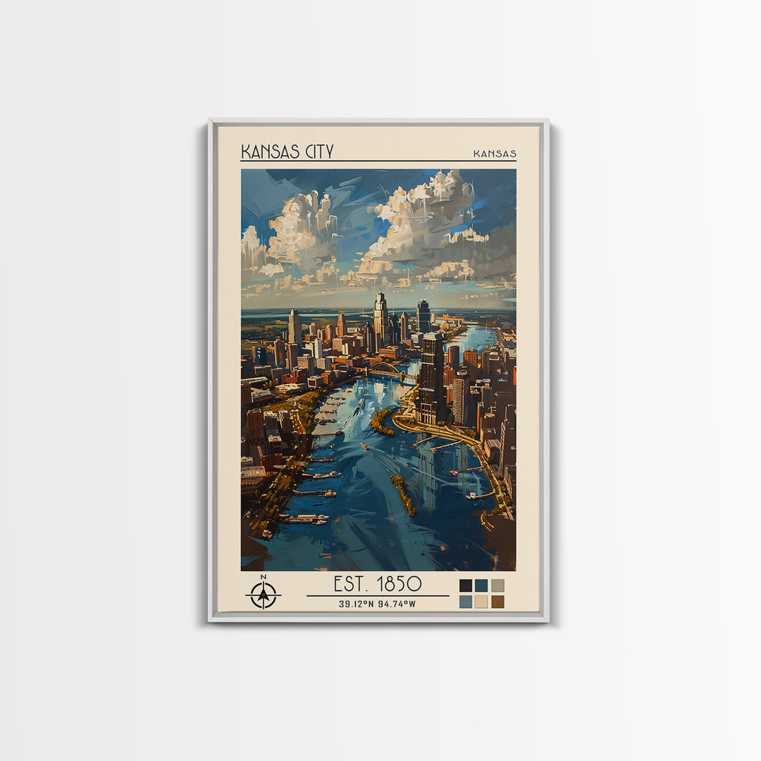 Kansas City Missouri Travel Poster, Canvas Print, Retro Travel Poster, City Wall Art, Vintage Posters, Landscape Art, Fine Art Print