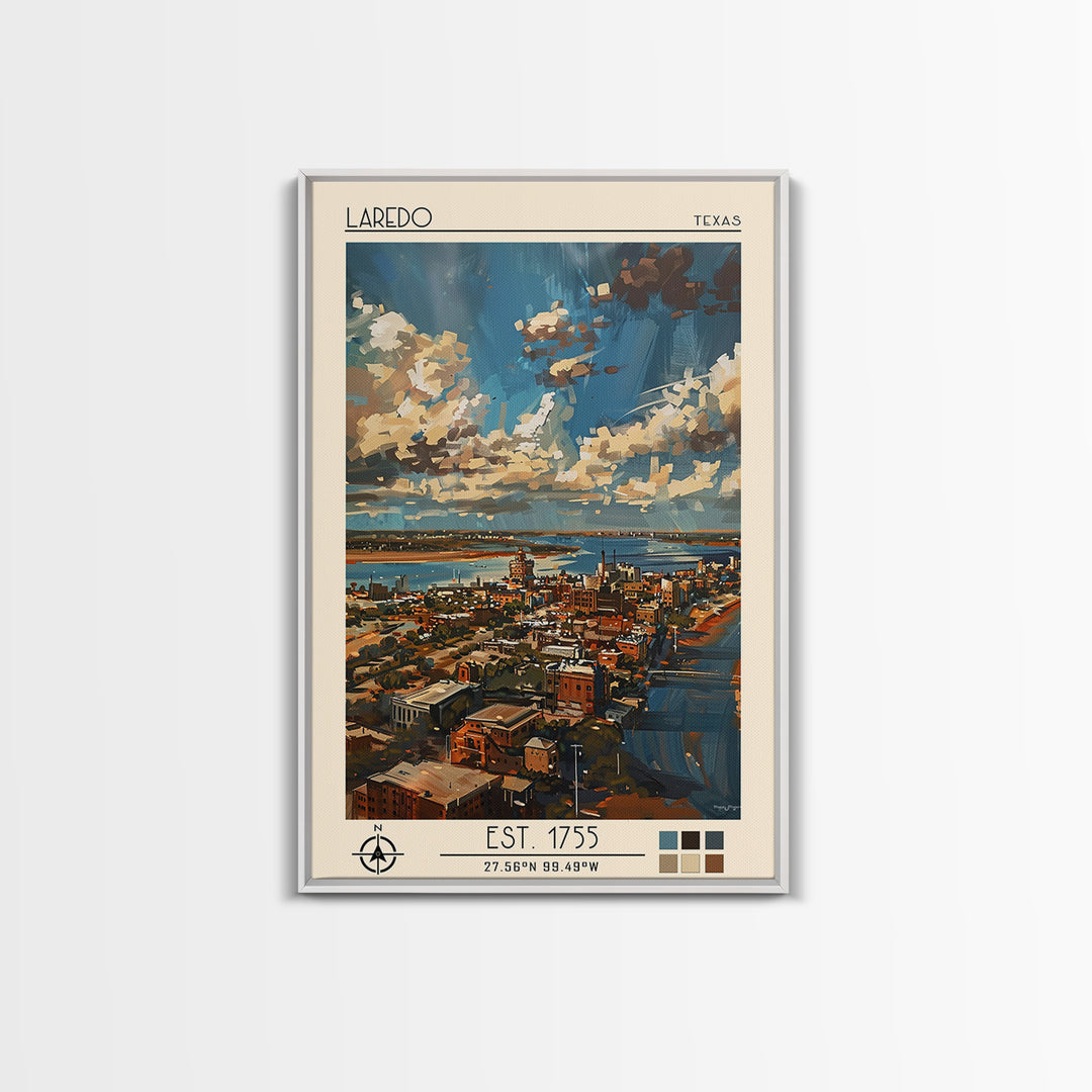 Laredo Travel Poster, Framed Canvas Print, Travel Prints, Landscape Art, Vintage Poster, Fine Art Print, City Illustration, Wall Art