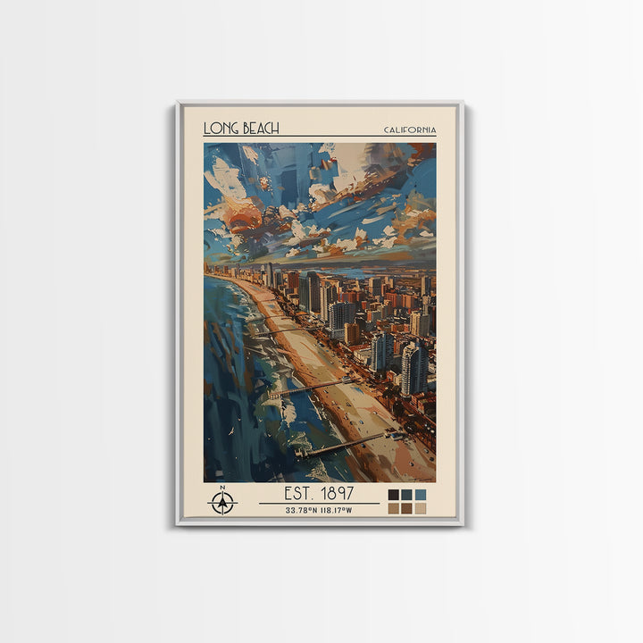 Long Beach Travel Poster, Framed Canvas Print, City Art Print, Travel Wall Art, City Travel Poster, Retro Travel Print, Poster Print