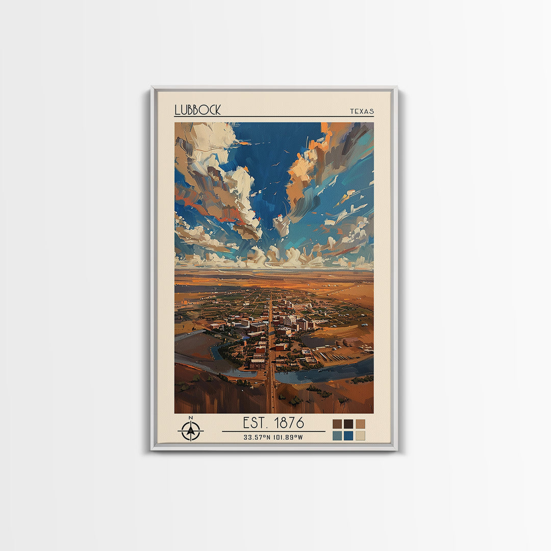 Lubbock Travel Poster, Canvas Print, Vintage Travel Print, City Wall Art, Mid Century Wall Art, Travel Wall Art, Retro Travel Poster