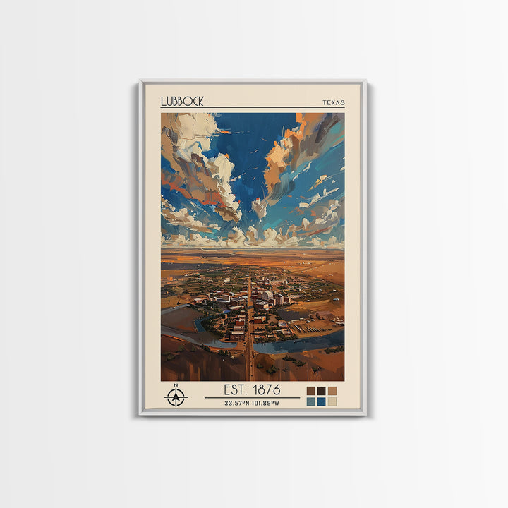 Lubbock Travel Poster, Canvas Print, Vintage Travel Print, City Wall Art, Mid Century Wall Art, Travel Wall Art, Retro Travel Poster