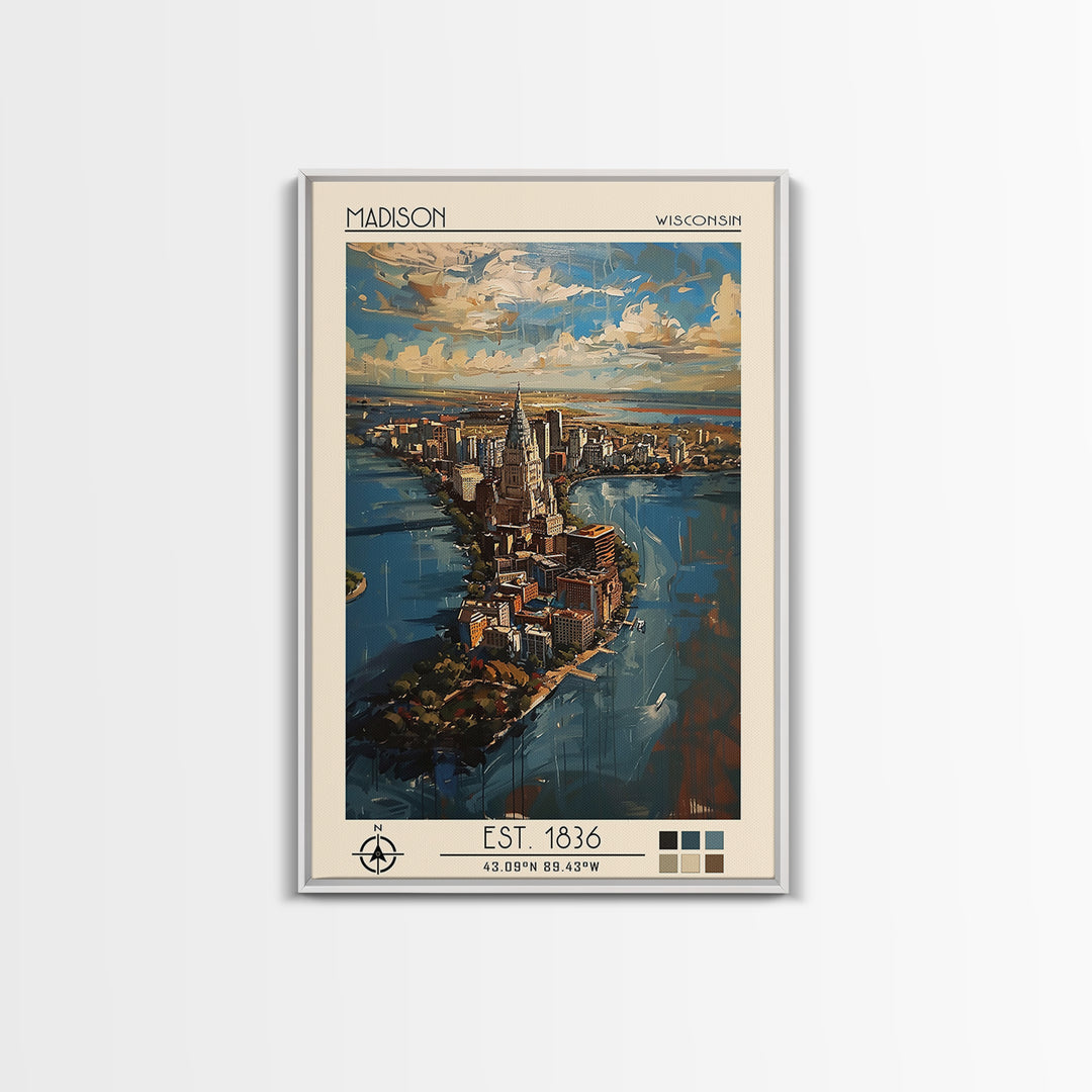Madison Travel Poster, Framed Canvas Print, City Travel Poster, Vintage City Poster, Wall Art, Travel Posters, Art Print, Poster Art