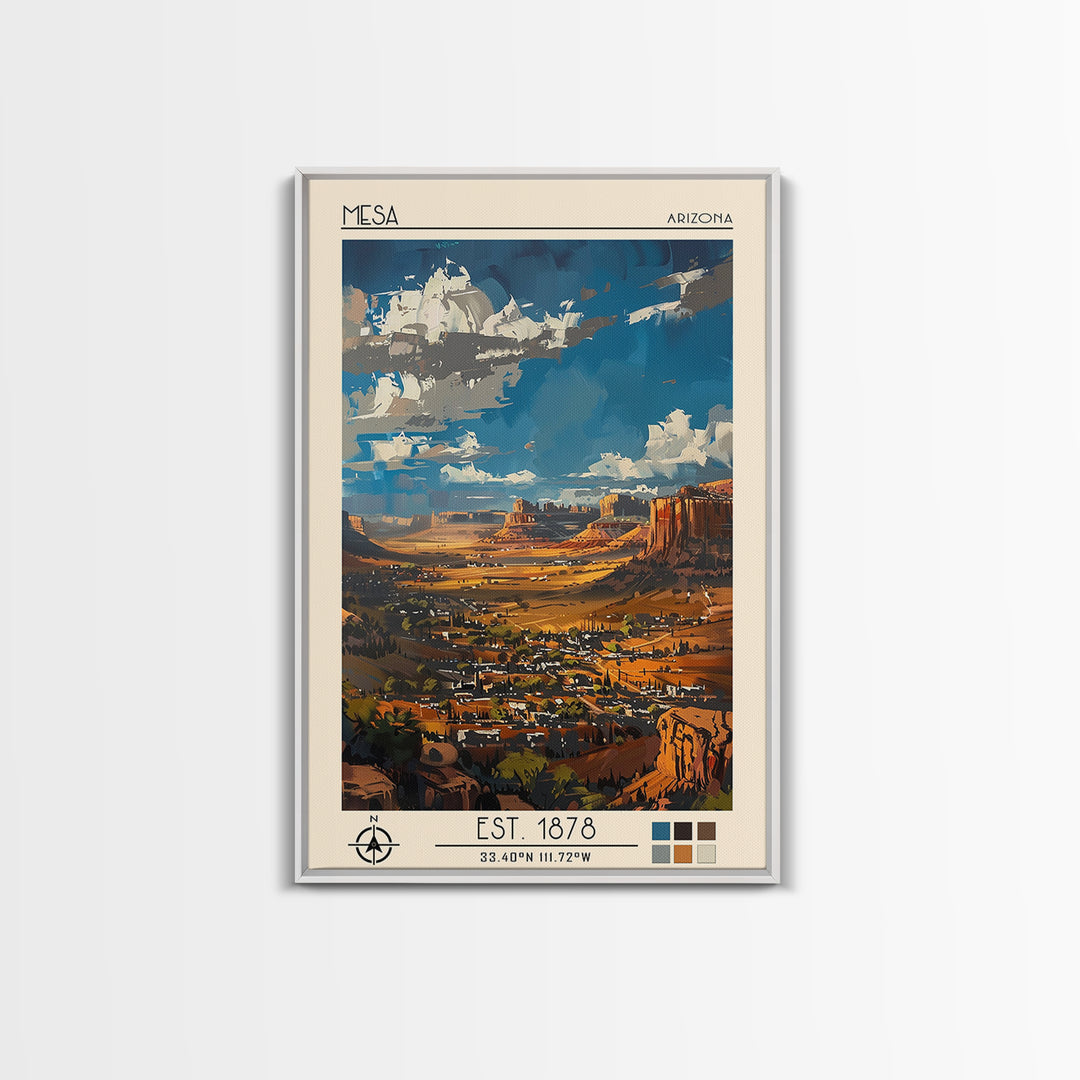 Mesa Travel Poster, Canvas Print, Poster Print, Travel Wall Art, City Illustration, Retro Wall Art, Modern Wall Decor, City Wall Art