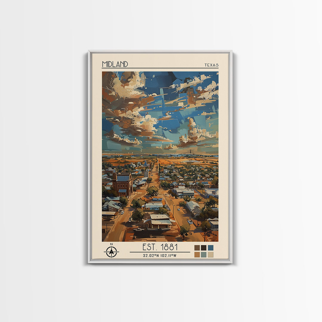 Midland Travel Poster, Canvas Print, Retro Wall Art, Travel Print, Travel Posters, Landscape Art, City Travel Poster, City Art Print