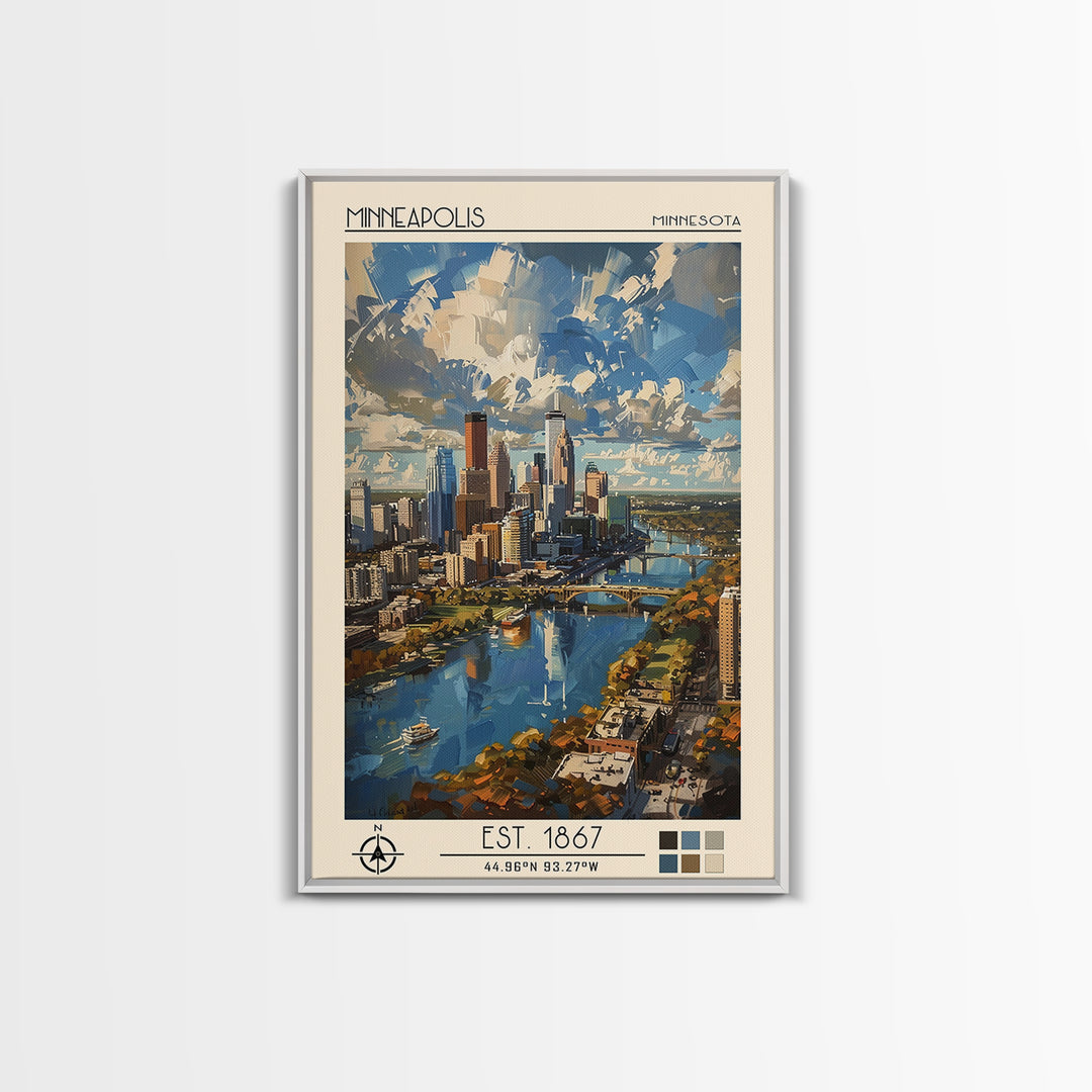 Minneapolis Travel Poster, Framed Canvas Print, Travel Wall Art, City Wall Art, City Travel Poster, Vintage Poster, Travel Art Print