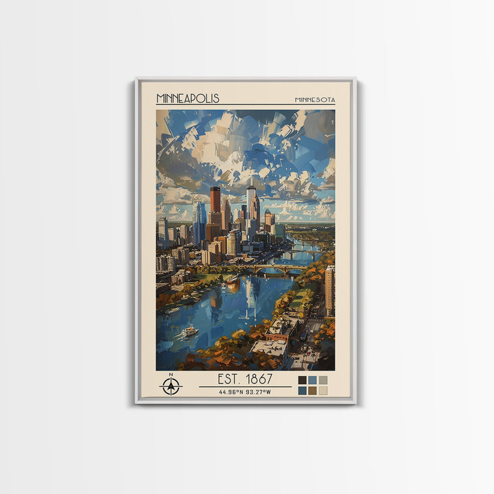 Minneapolis Travel Poster, Framed Canvas Print, Travel Wall Art, City Wall Art, City Travel Poster, Vintage Poster, Travel Art Print