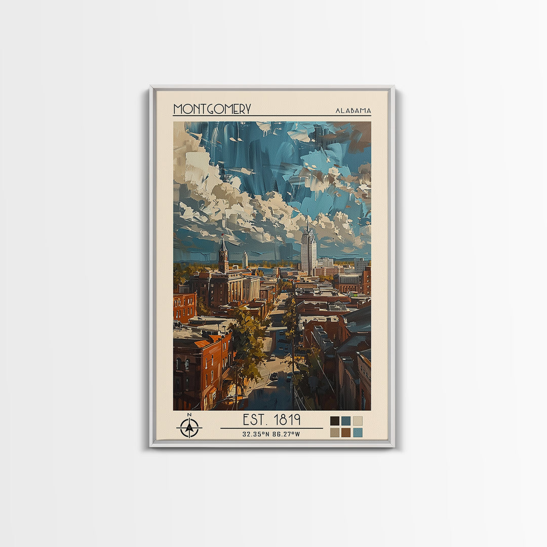 Montgomery Travel Poster, Framed Canvas Print, Travel Wall Decor, Minimalist Poster, Travel Prints, Home Office Decor, City Wall Art