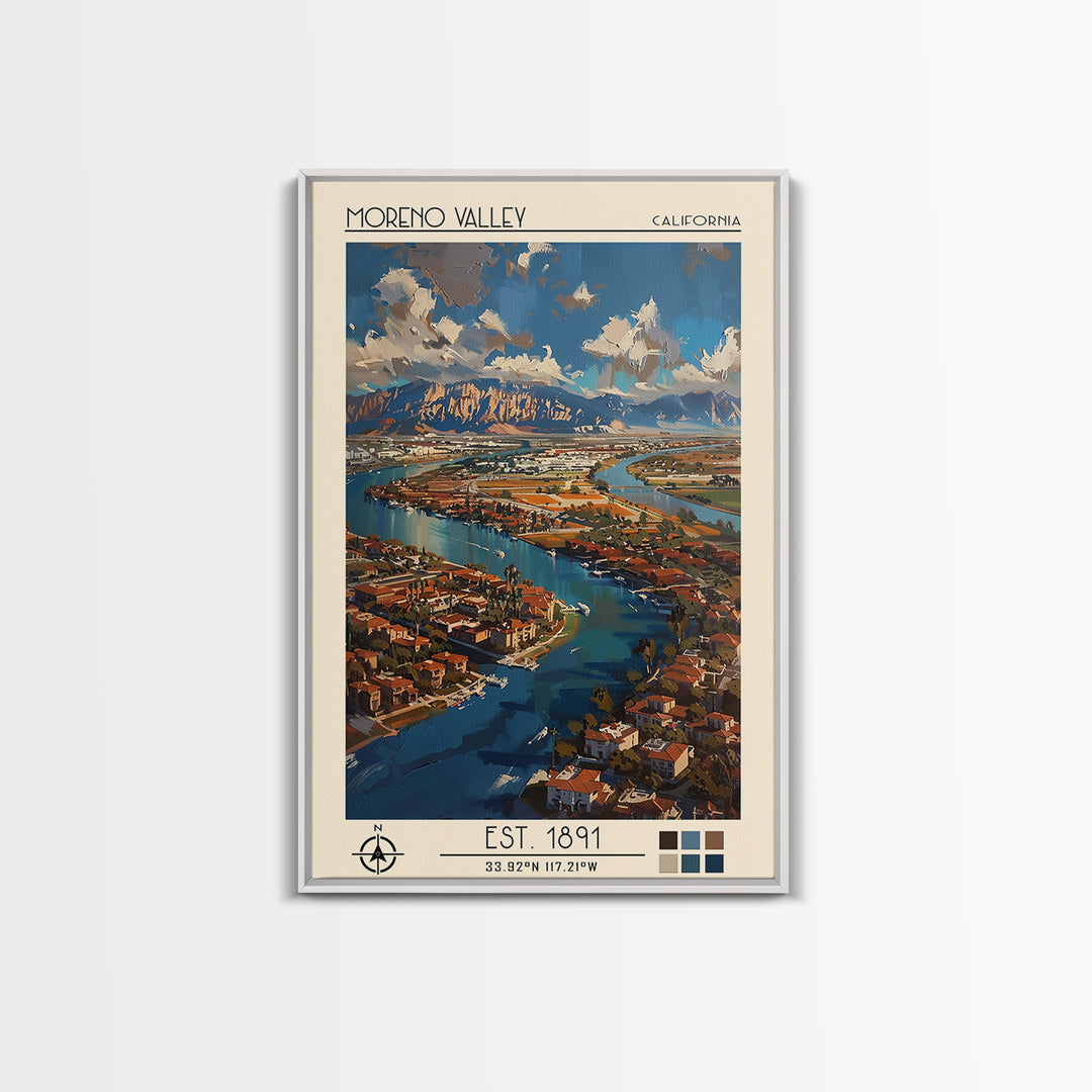 Moreno Valley Travel Poster, Framed Canvas Print, City Travel Poster, Travel Wall Decor, Poster Art, Travel Prints, Gallery Wall Set