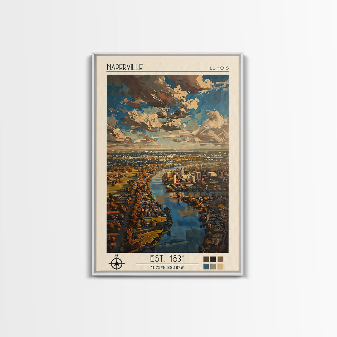 Naperville Travel Poster, Framed Canvas Print, Travel Prints, Landscape Art, Travel Wall Decor, Gallery Wall Set, Retro Travel Print