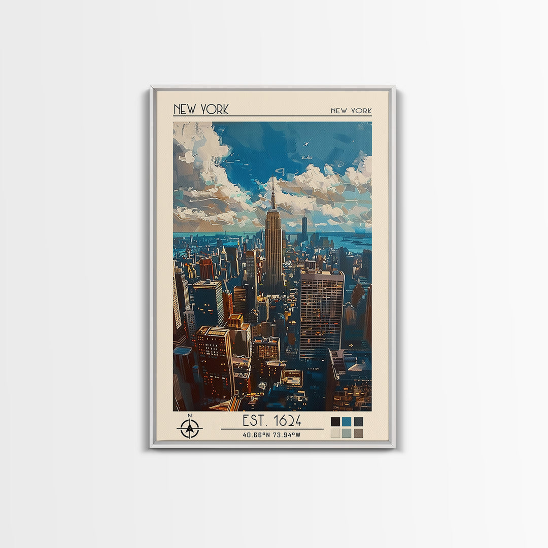 New York Travel Poster, Framed Canvas Print, Travel Wall Art, City Wall Art, Retro Travel Poster, Retro Travel Print, Retro Wall Art