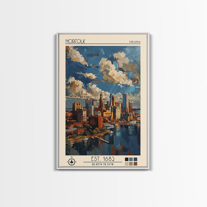 Norfolk Travel Poster, Framed Canvas Print, City Travel Poster, Travel Wall Art, Travel Wall Decor, Modern Wall Decor, City Wall Art