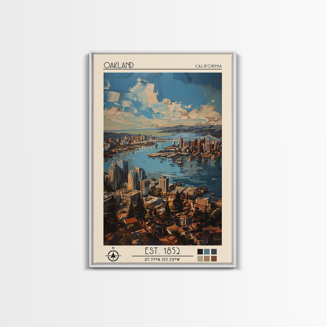 Oakland Travel Poster, Framed Canvas Print, City Art Print, Travel Wall Art, City Illustration, Colorful Wall Art, Home Office Decor