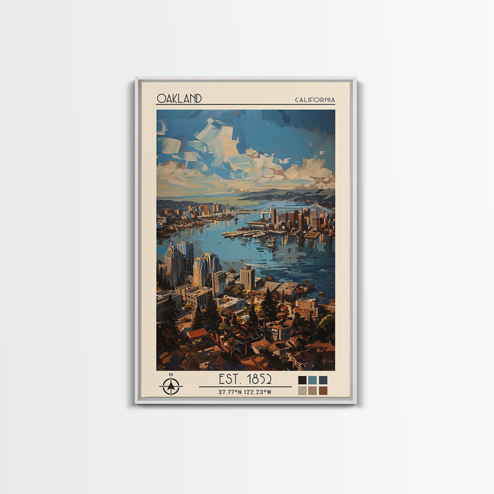 Oakland Travel Poster, Framed Canvas Print, City Art Print, Travel Wall Art, City Illustration, Colorful Wall Art, Home Office Decor