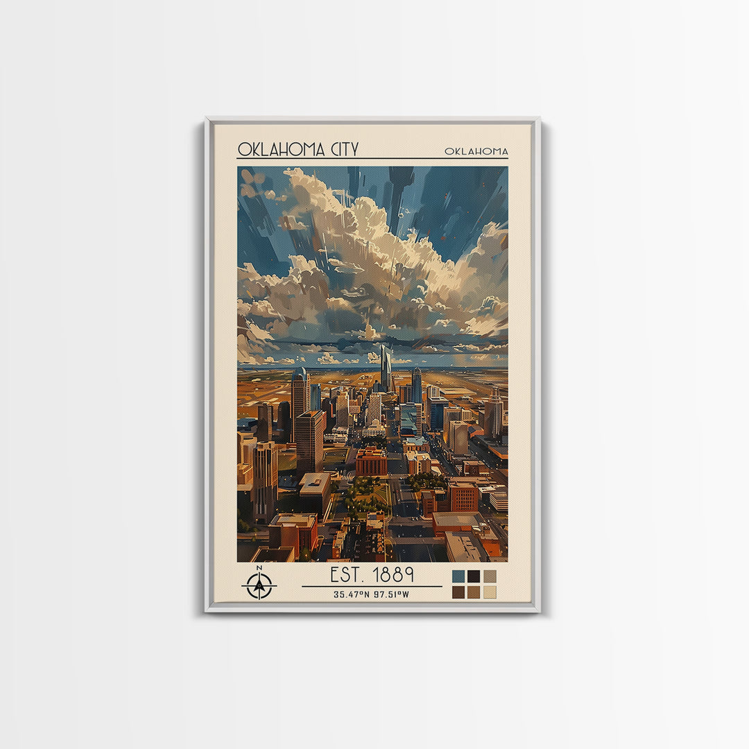 Oklahoma City Travel Poster, Framed Canvas Print, Travel Art Print, Modern Wall Decor, Retro Wall Art, Poster Print, Travel Wall Art