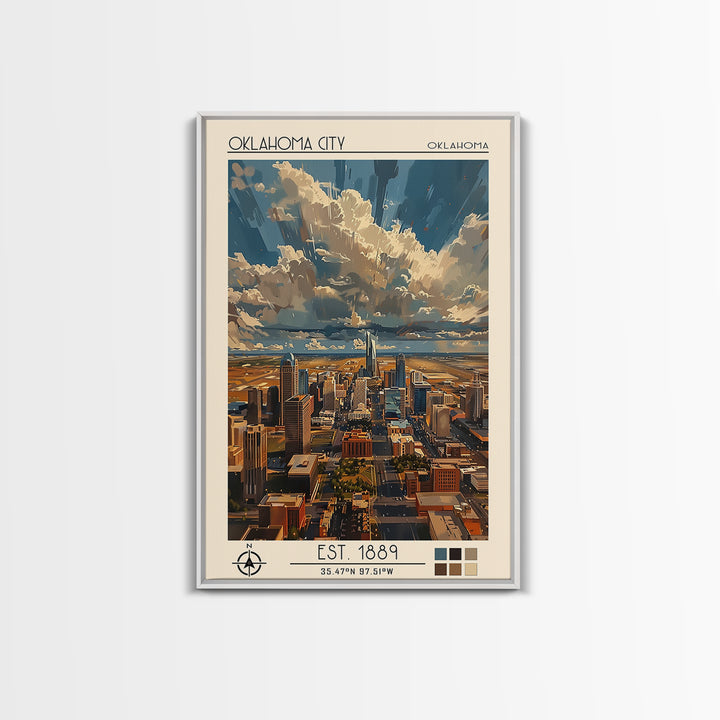 Oklahoma City Travel Poster, Framed Canvas Print, Travel Art Print, Modern Wall Decor, Retro Wall Art, Poster Print, Travel Wall Art