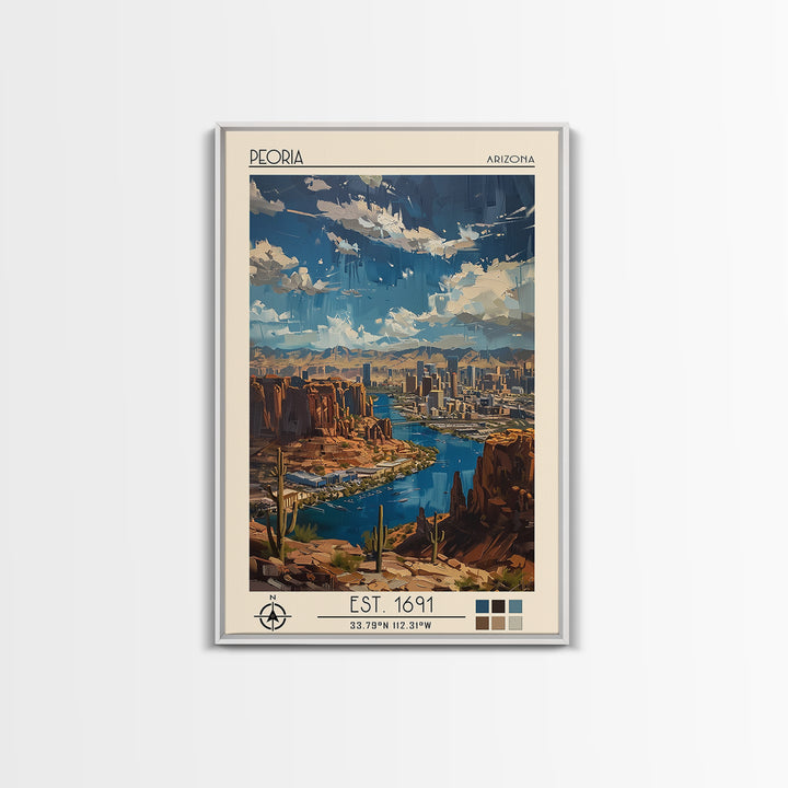 Peoria Travel Poster, Canvas Print, City Travel Poster, Travel Wall Decor, City Wall Art, Mid Century Wall Art, Living Room Wall Art