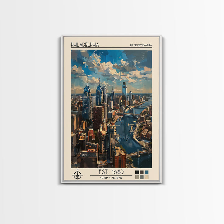 Philadelphia Travel Poster, Framed Canvas Print, City Art Print, Travel Wall Art, City Illustration, Modern Wall Decor, Poster Print
