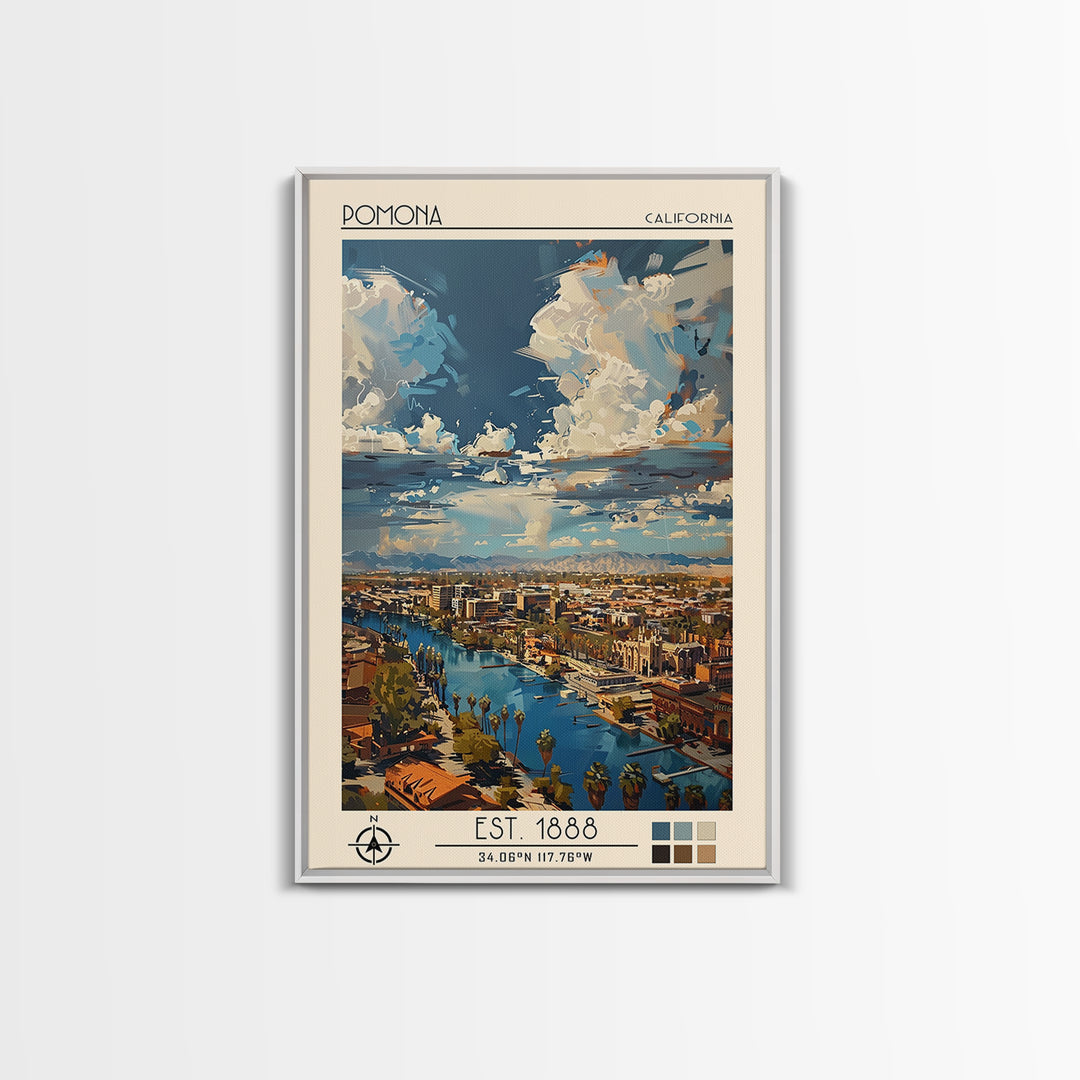 Pomona Travel Poster, Canvas Print, Retro Wall Art, Travel Print, Vintage Travel, City Illustration, Art Print, Mid Century Wall Art