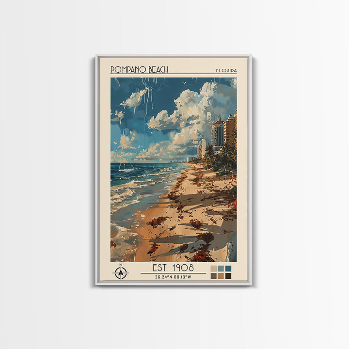 Pompano Beach Travel Poster, Canvas Print, Retro Travel Poster, City Wall Art, City Travel Poster, City Illustration, Travel Posters