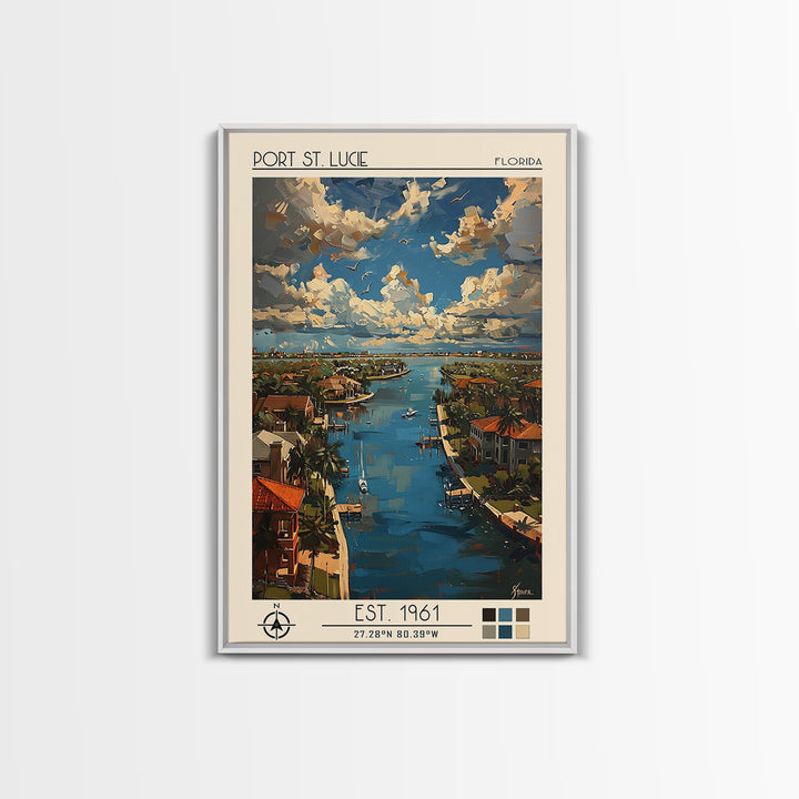 Port St Lucie Travel Poster, Framed Canvas Print, Travel Prints, Landscape Art, Travel Posters, Home Office Decor, City Illustration