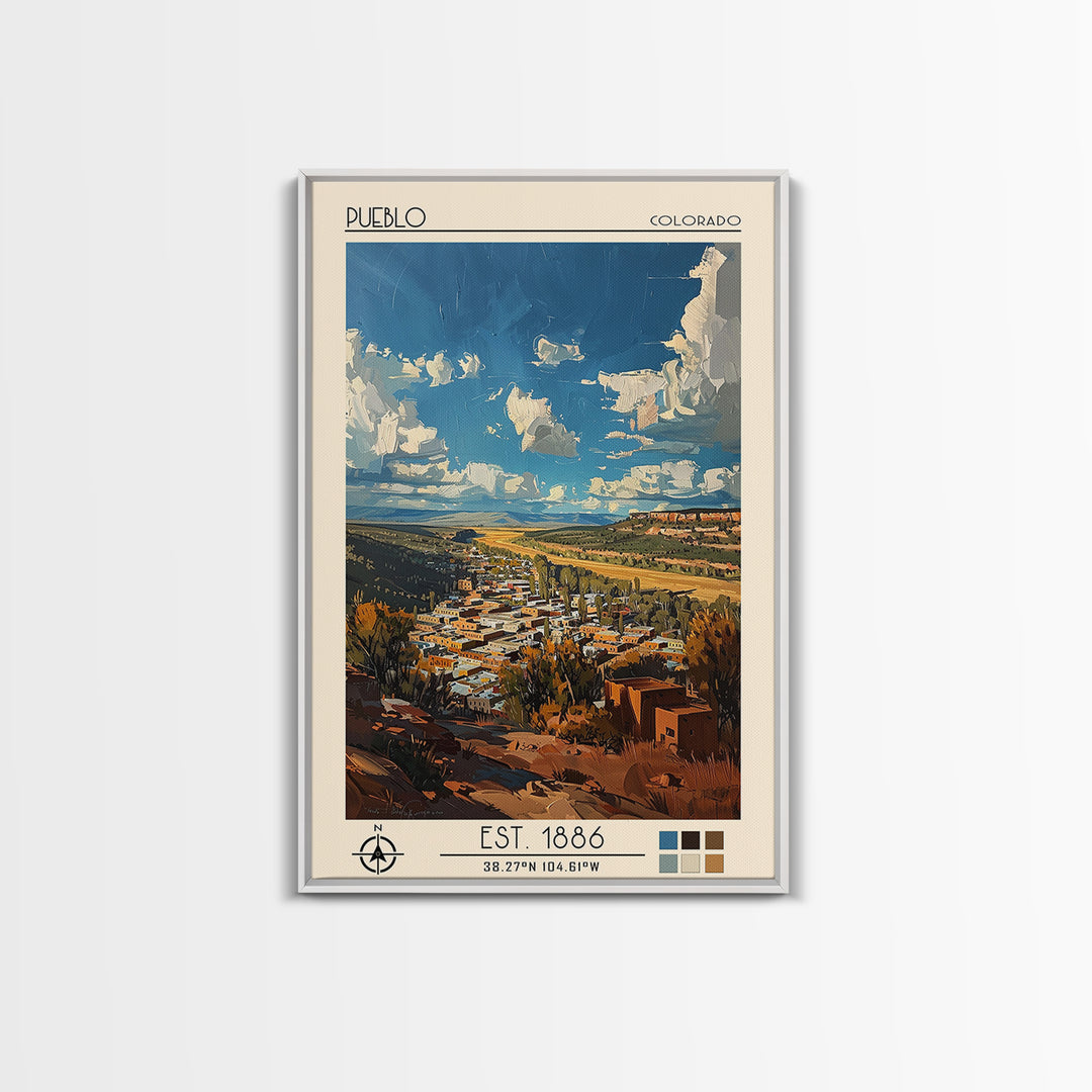 Pueblo Travel Poster, Framed Canvas Print, City Art Print, Travel Wall Art, Vintage Posters, Retro Wall Art, Wall Art, Landscape Art