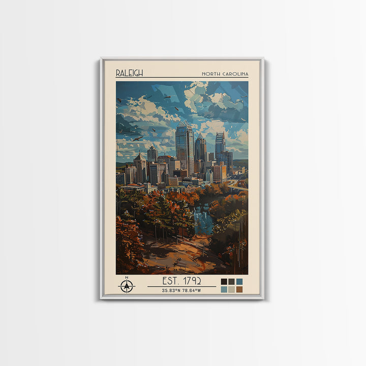 Raleigh Travel Poster, Framed Canvas Print, Retro Wall Art, Travel Print, Gallery Wall Set, Mid Century Wall Art, Vintage Travel Art