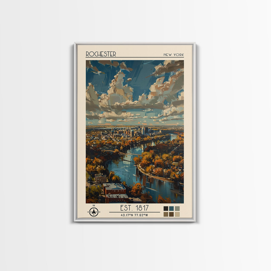 Rochester Travel Poster, Canvas Print, City Travel Poster, Vintage City Poster, Travel Art Print, Wanderlust Gift, City Illustration