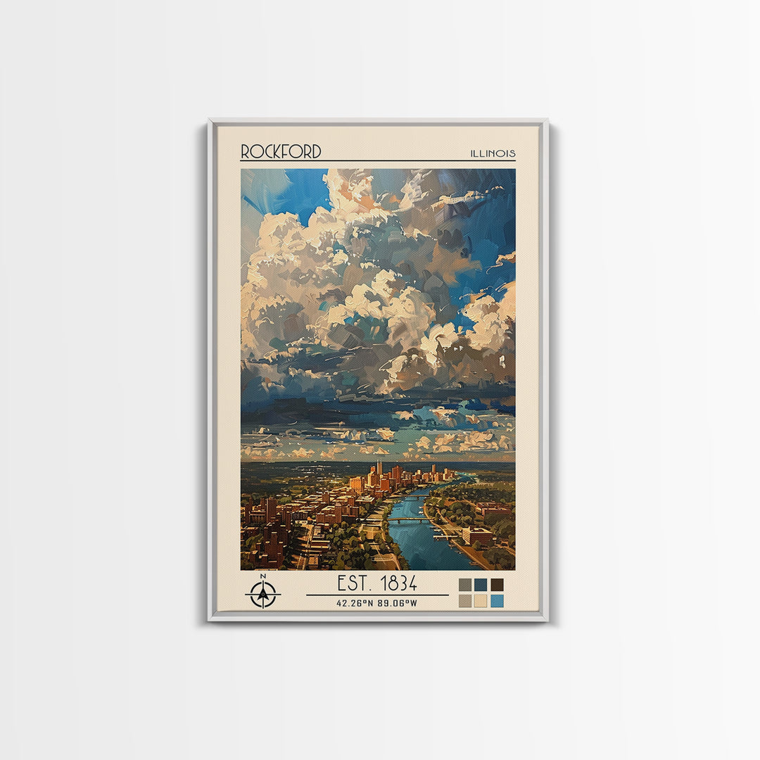 Rockford Travel Poster, Canvas Print, Travel Wall Decor, Minimalist Poster, Travel Art Print, Retro Travel Poster, Modern Wall Decor