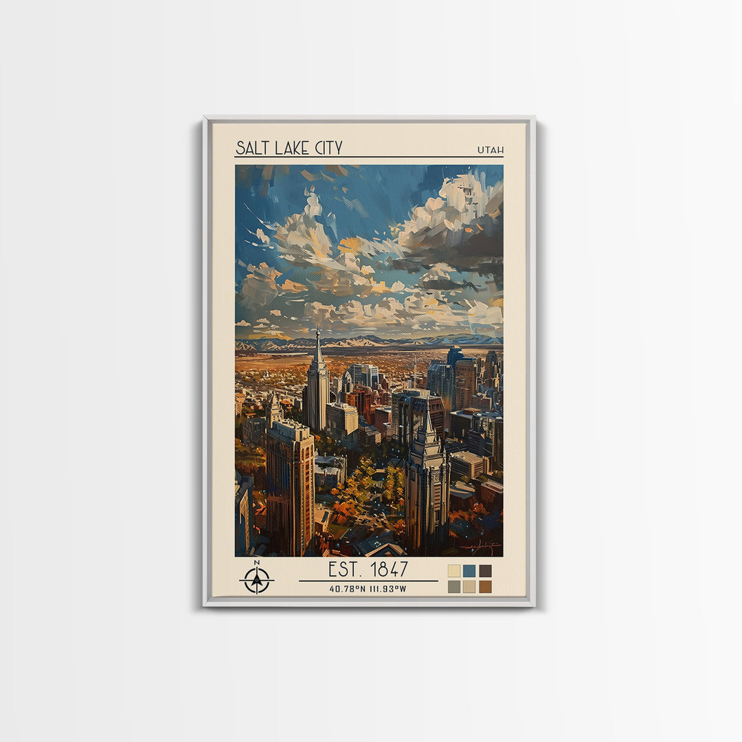 Salt Lake City Travel Poster, Framed Canvas Print, Retro Travel Poster, City Wall Art, Travel Art Print, Travel Wall Decor, Wall Art