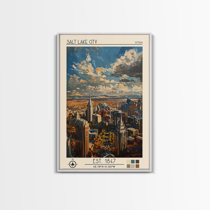 Salt Lake City Travel Poster, Framed Canvas Print, Retro Travel Poster, City Wall Art, Travel Art Print, Travel Wall Decor, Wall Art