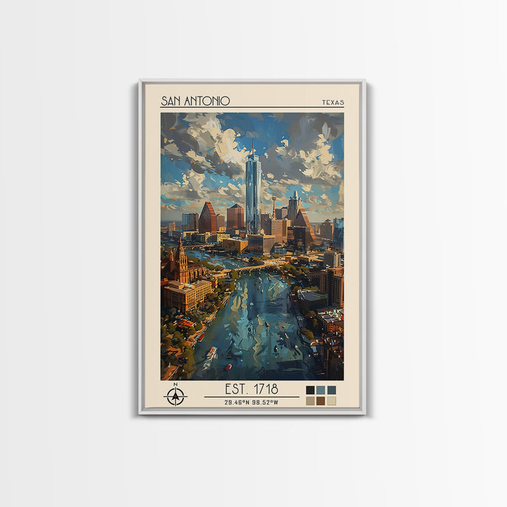 San Antonio Travel Poster, Framed Canvas Print, Travel Wall Decor, Minimalist Poster, Retro Travel Print, Home Decor, Retro Wall Art