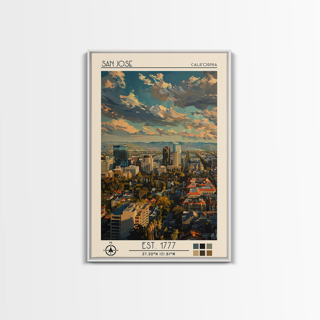 San Jose Travel Poster, Canvas Print, Retro Travel Poster, City Wall Art, Retro Wall Art, Vintage Travel Print, Living Room Wall Art