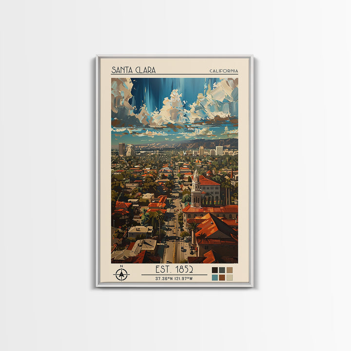 Santa Clara Travel Poster, Framed Canvas Print, Retro Wall Art, Travel Print, Modern Wall Decor, Retro Travel Poster, Travel Posters